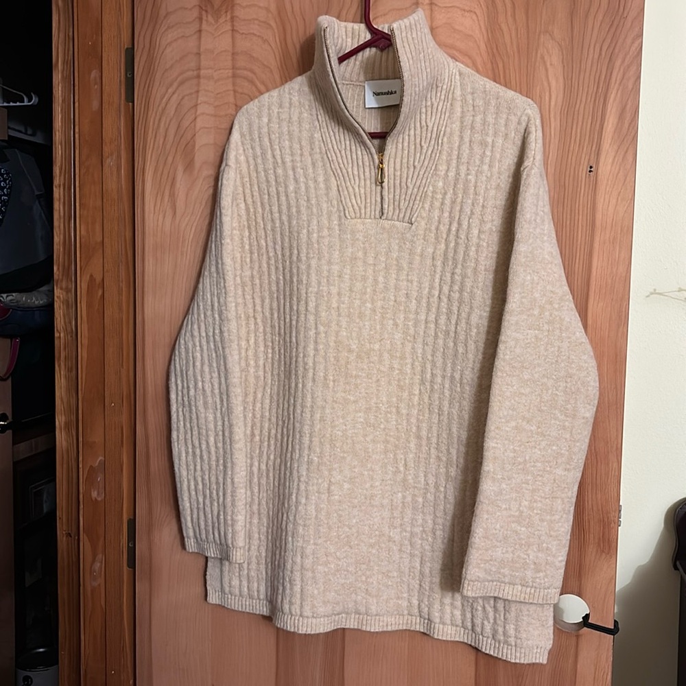 Nanushka Oversized
Ribbed Knit Pullover Sweater Beige  Sz Extra Smalll